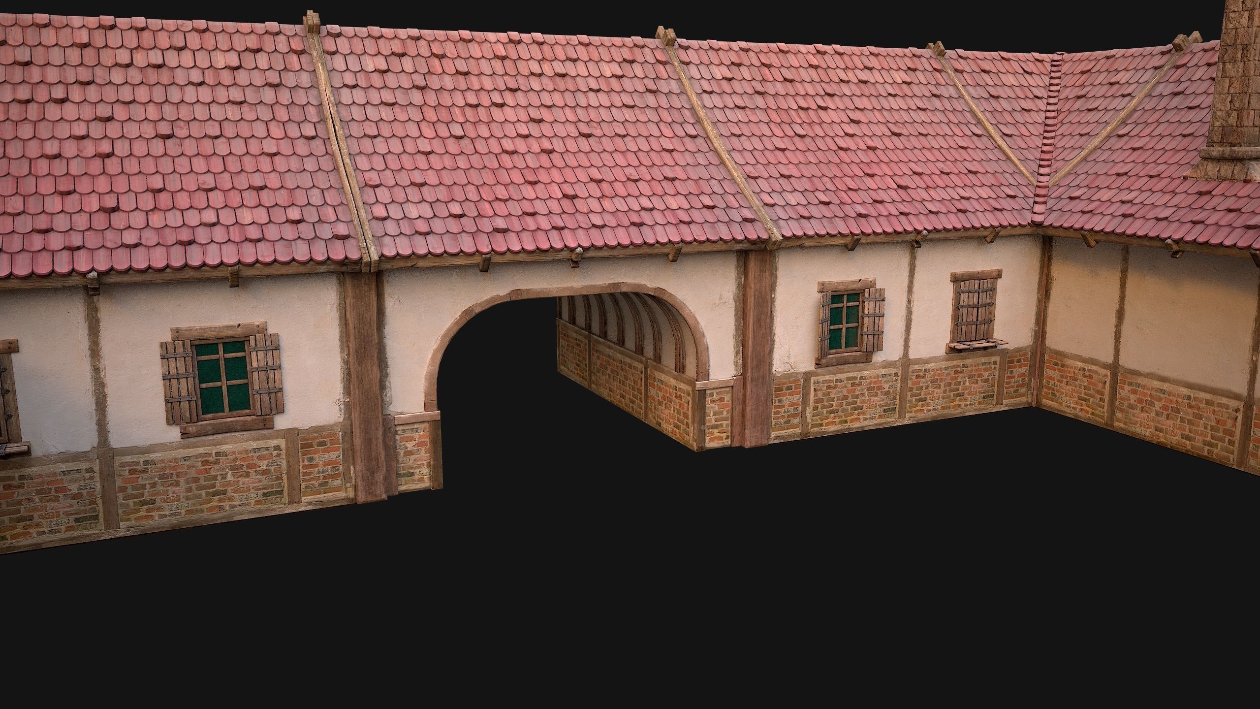Medieval Courtyard Building House 5 Low-poly 3D model_23