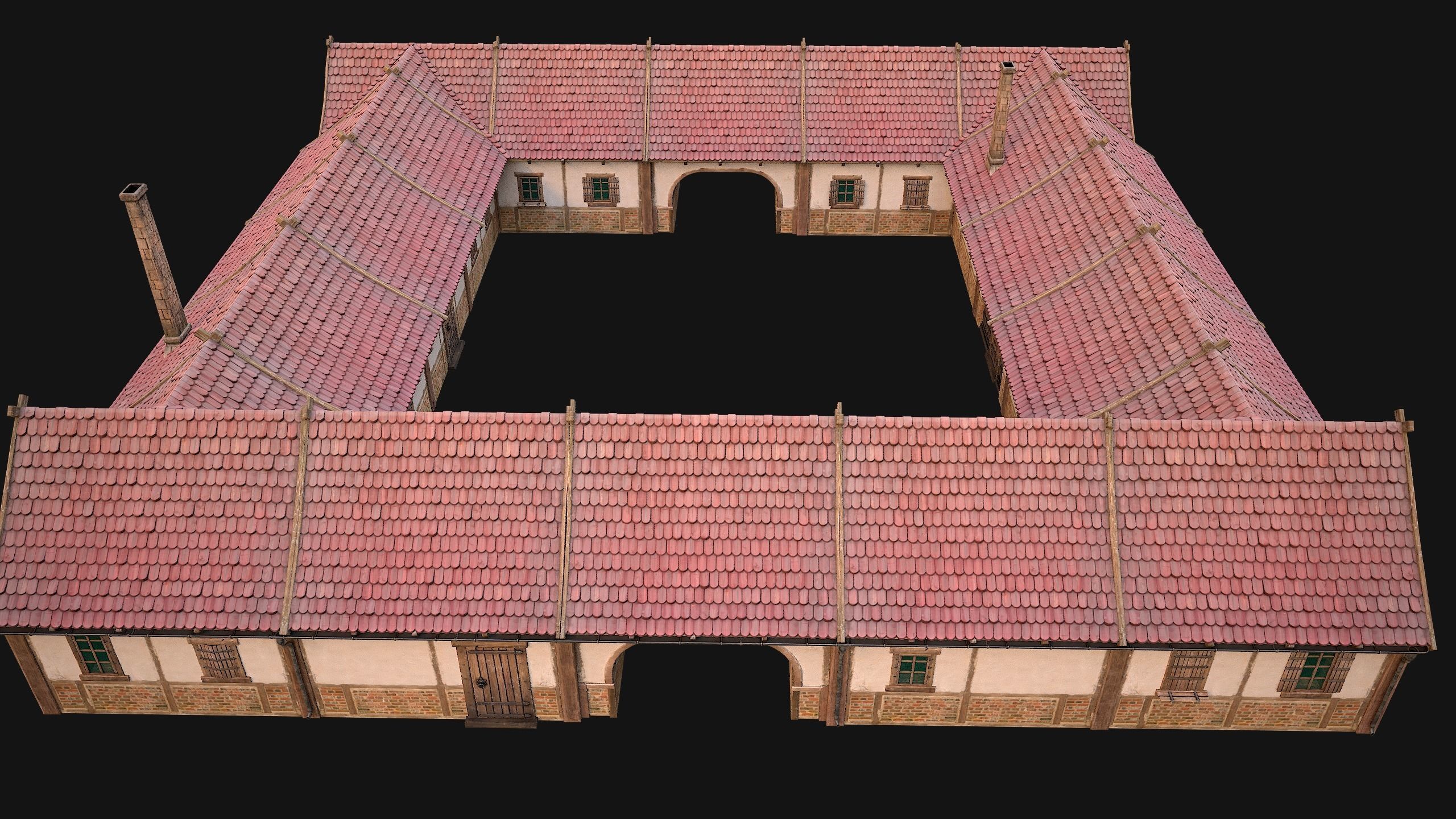 Medieval Courtyard Building House 5 Low-poly 3D model_17