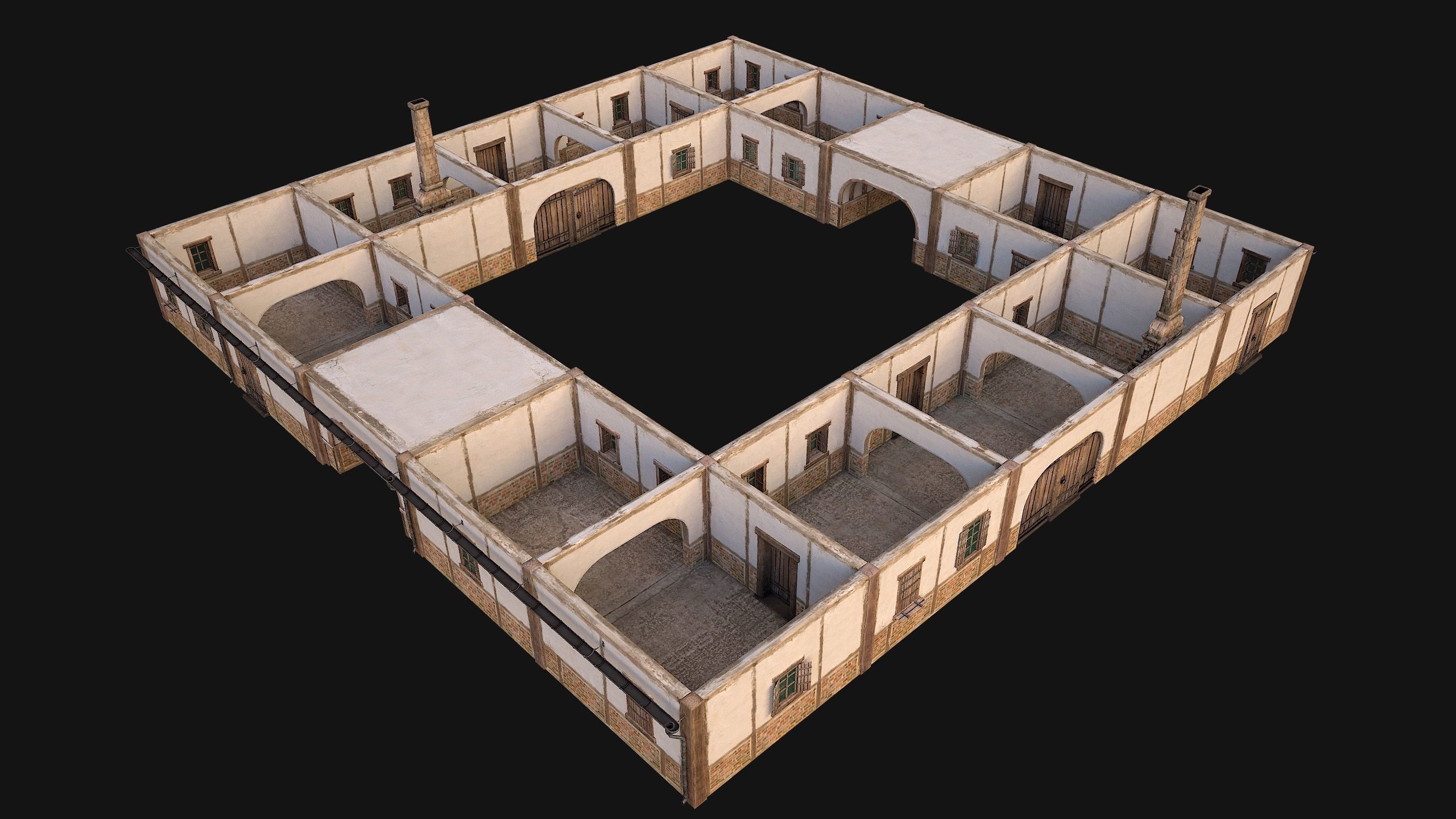 Medieval Courtyard Building House 5 Low-poly 3D model_8