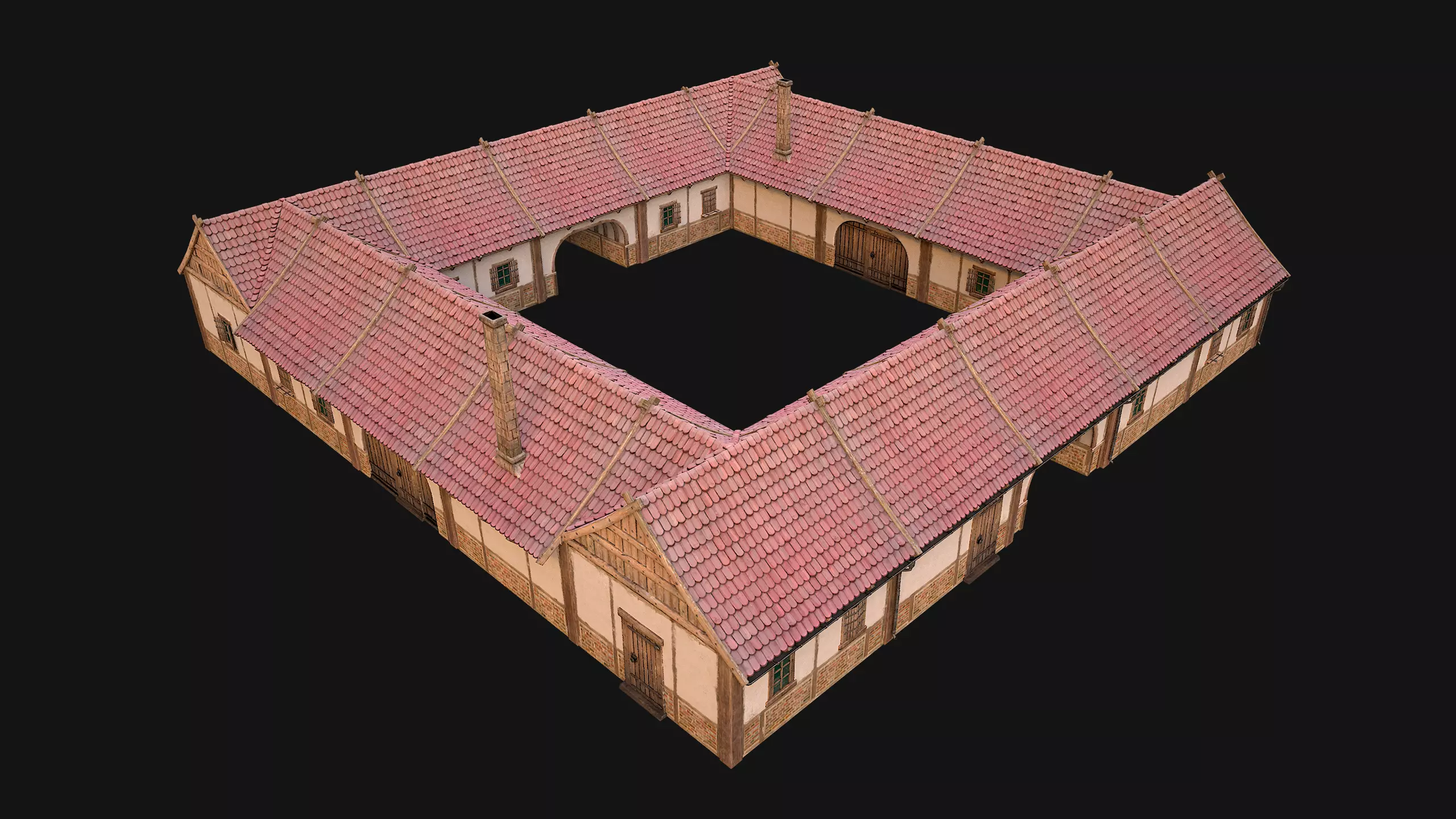 Medieval Courtyard Building House 5 Low-poly 3D model_0