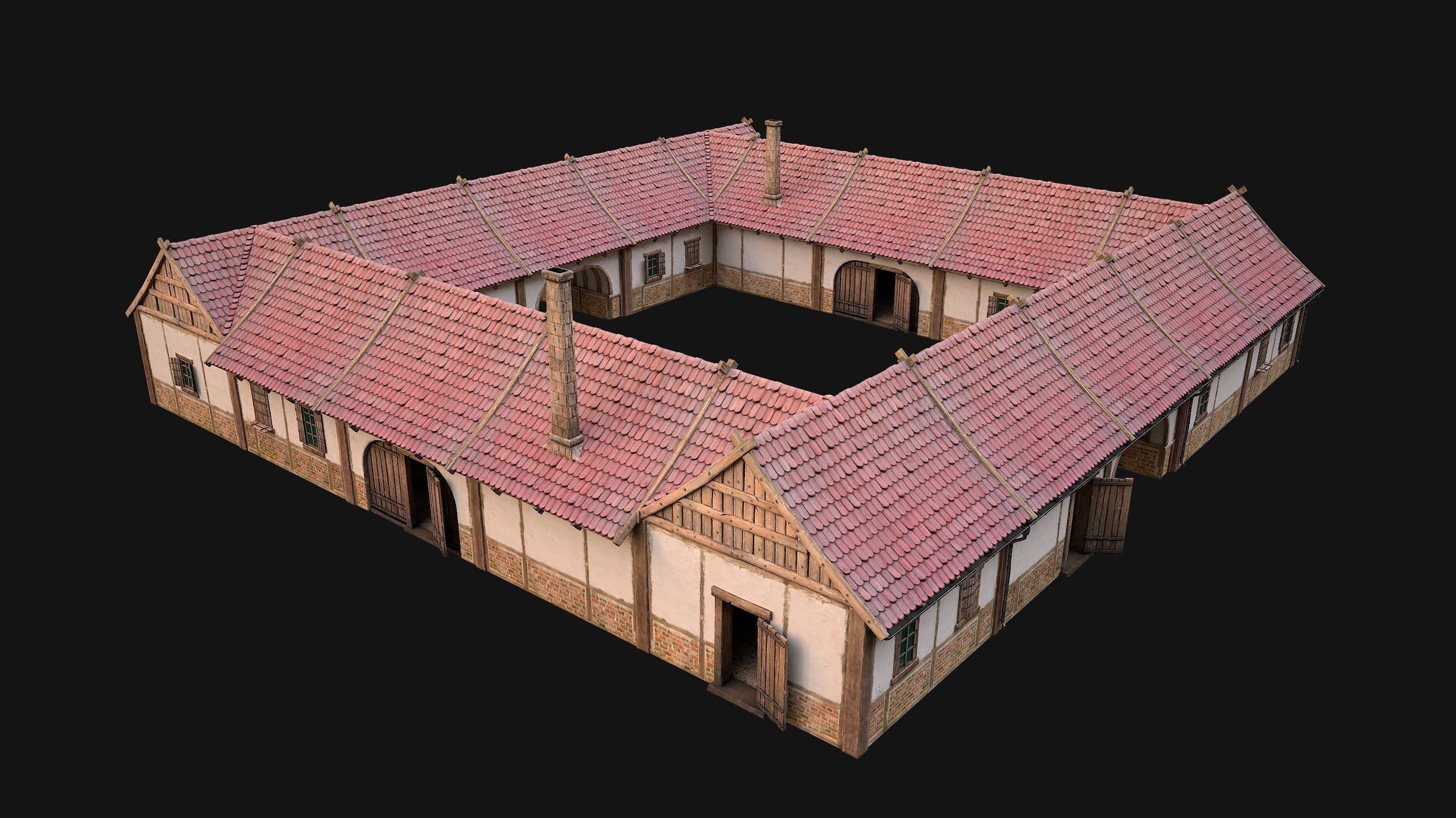 Medieval Courtyard Building House 5 Low-poly 3D model_24