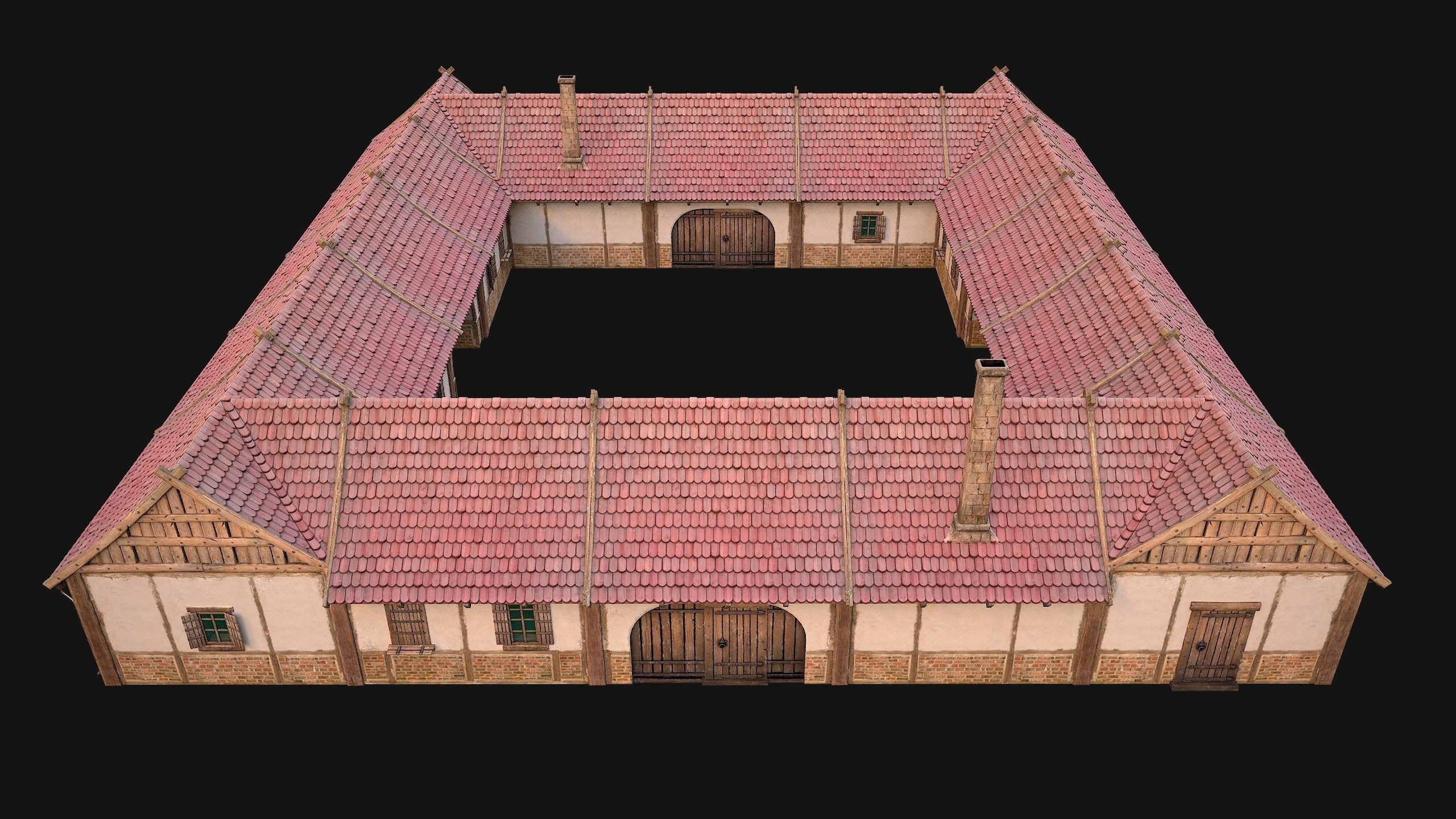 Medieval Courtyard Building House 5 Low-poly 3D model_20