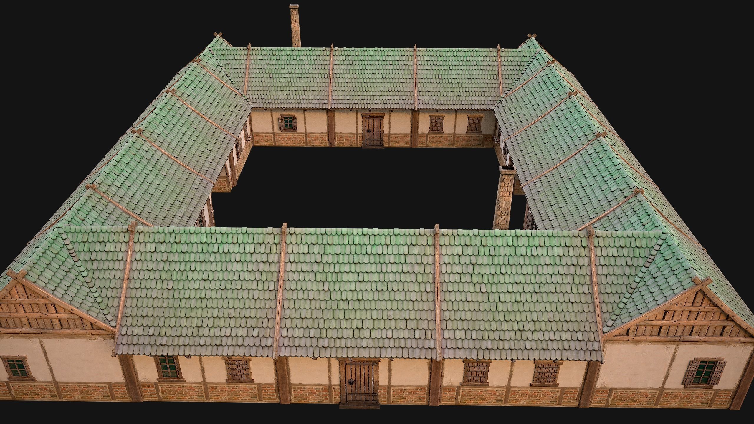 Medieval Courtyard Building House 5 Low-poly 3D model_13