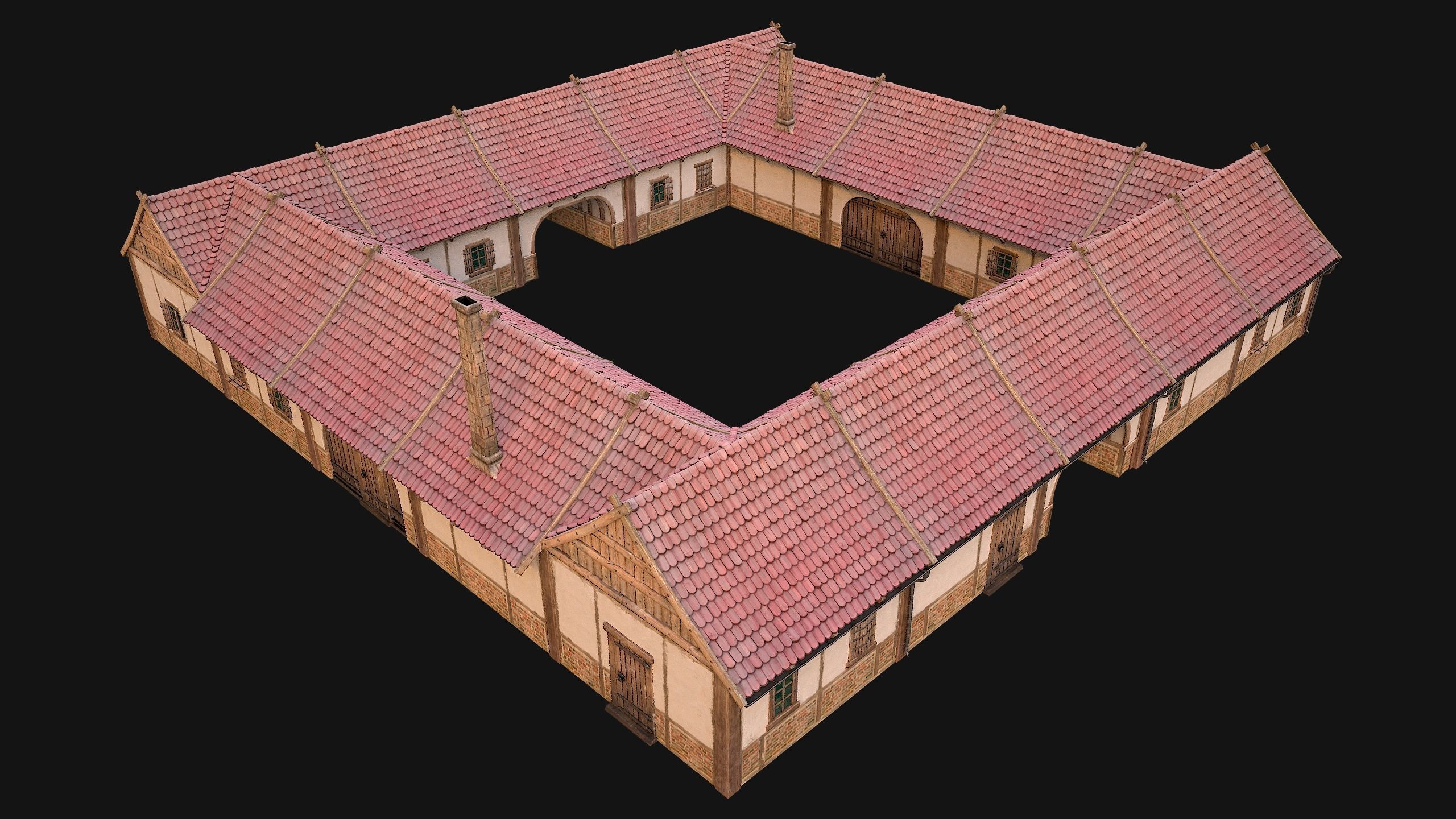 Medieval Courtyard Building House 5 Low-poly 3D model_19