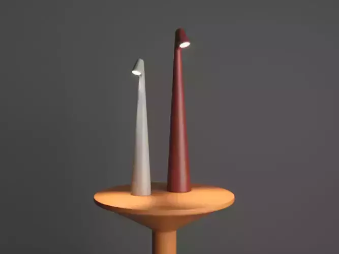 Elegant Slim Conical Stem Table Lamp And Bedside Table 3D model