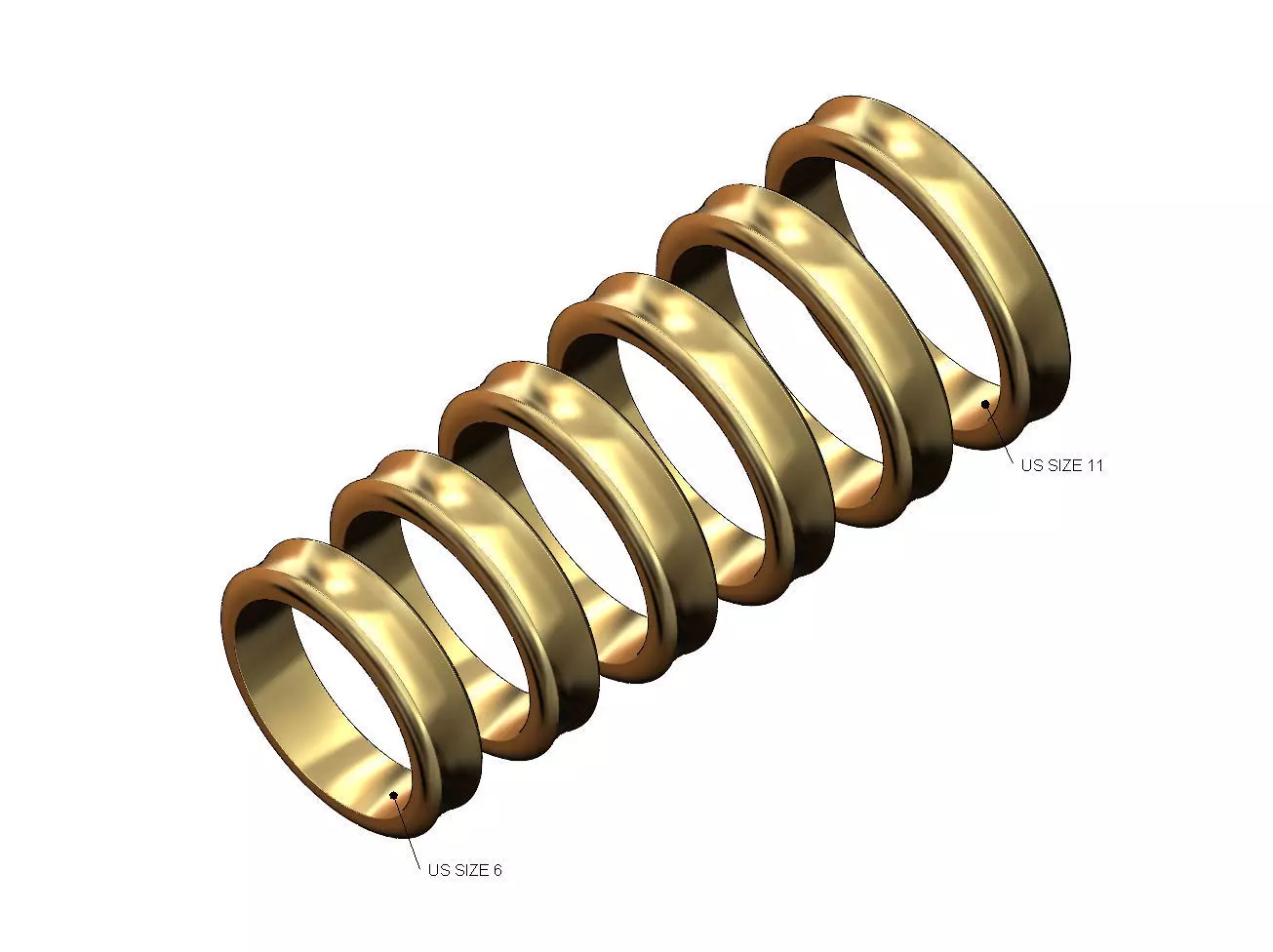 Simple concave wedding band US sizes 6to11 3D print model