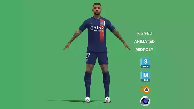3D Rigged Layvin Kurzawa PSG 2024 3D model