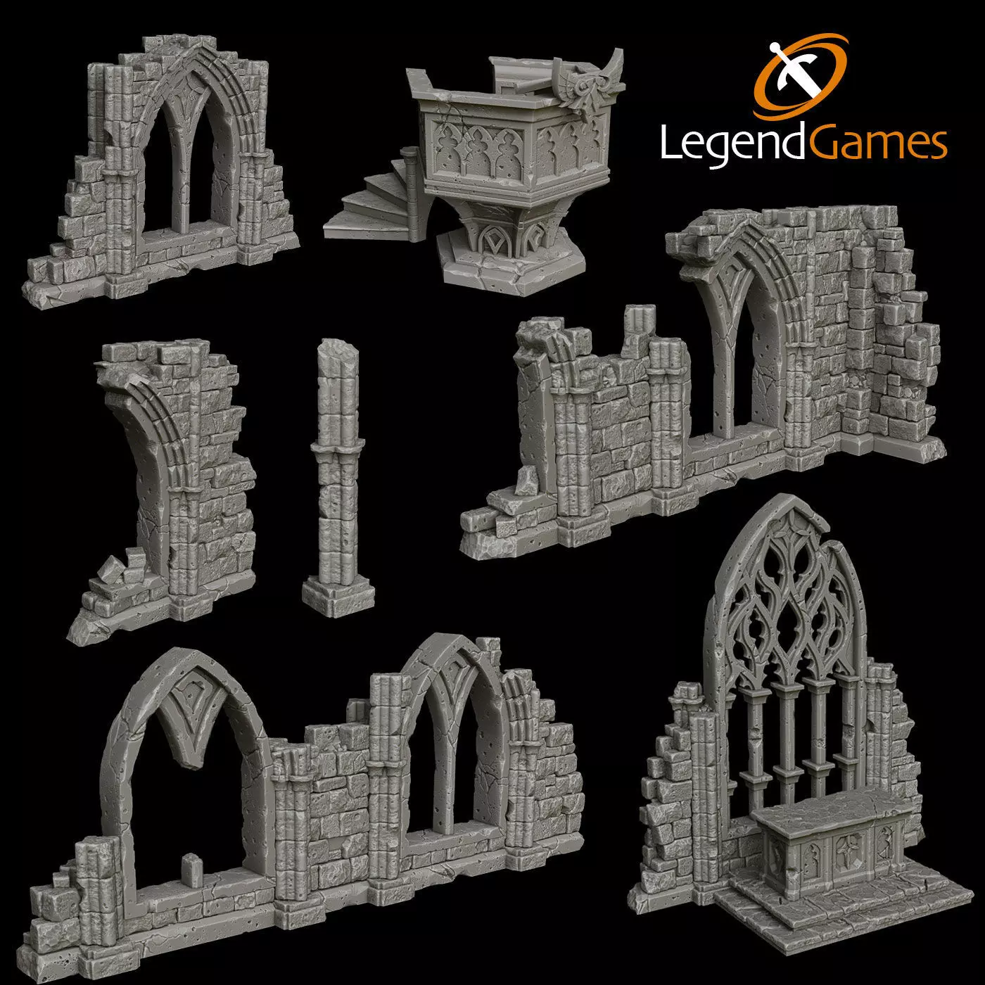 LegendGames Gothic Ruins Complete Set 3D print model_0