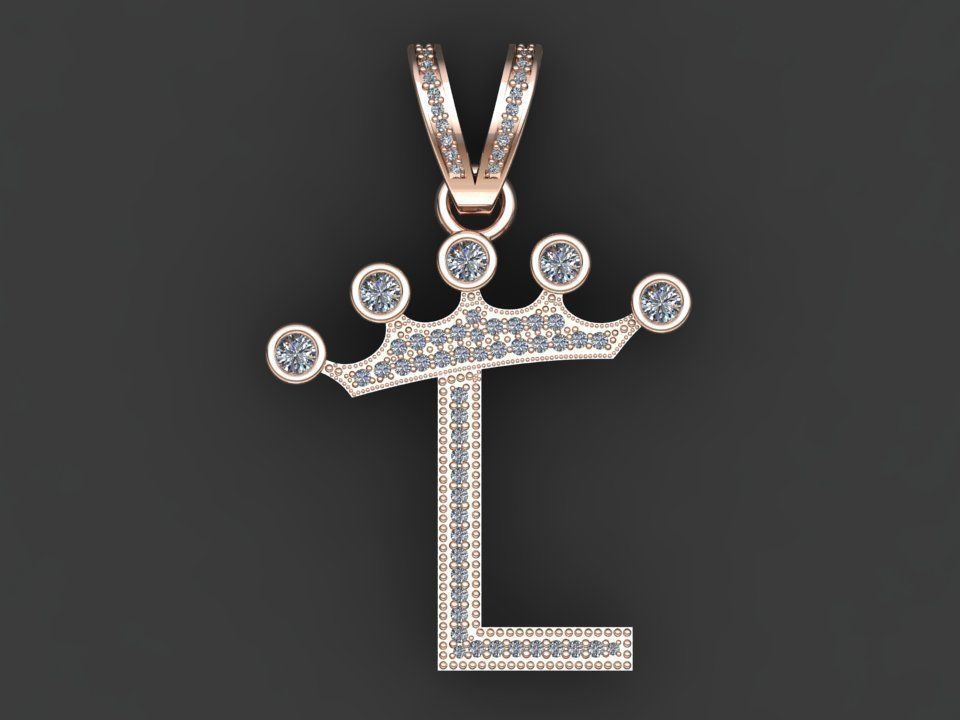 L letter pendant 3D print model_17