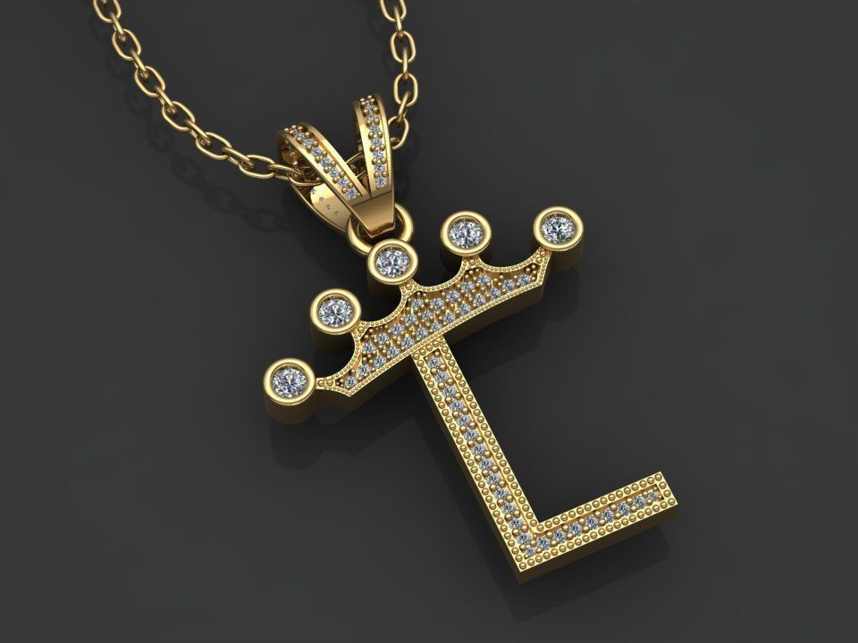 L letter pendant 3D print model_1