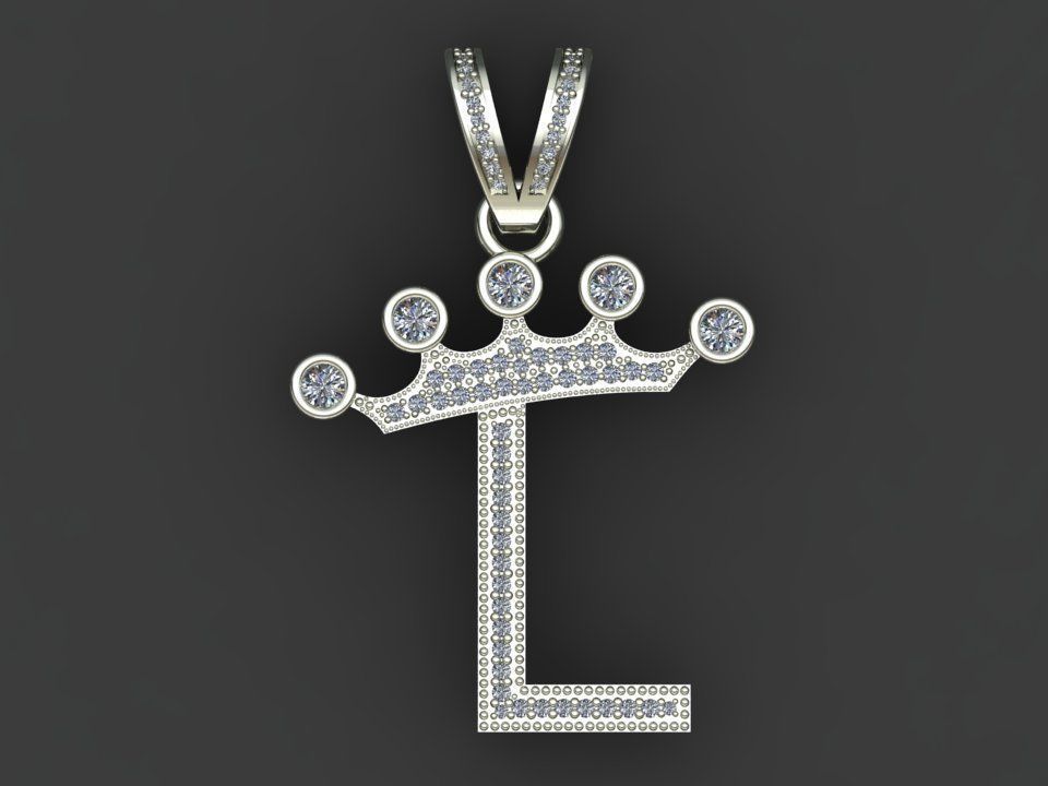 L letter pendant 3D print model_16