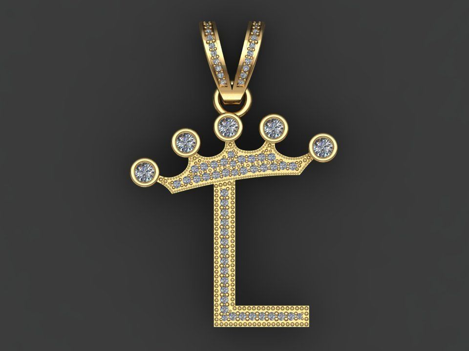 L letter pendant 3D print model_15