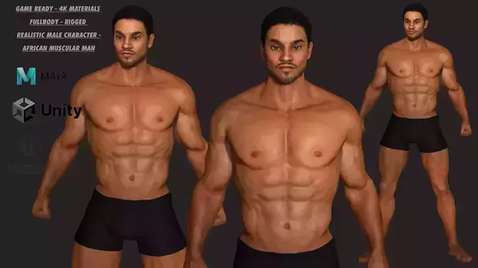 AAA 3D REALISTIC CHARACTER - BASEMESH AFRICAN MUSCULAR MAN 01