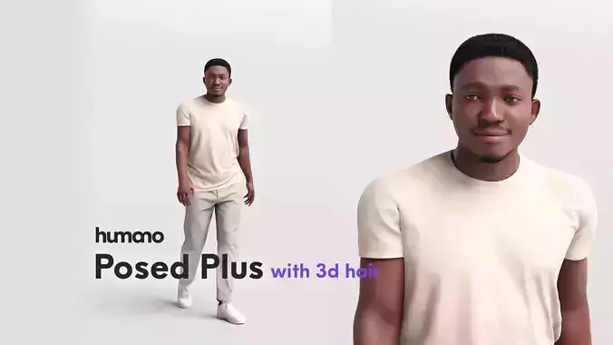 Humano walking black man casual - with 3d hair -4874-D