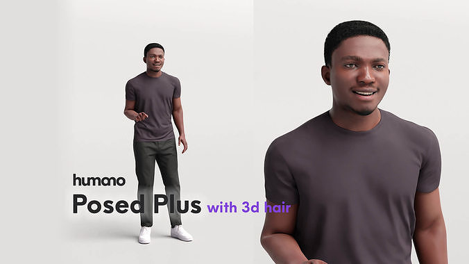 Humano standing casual black man - with 3d hair -4874-B 3D model
