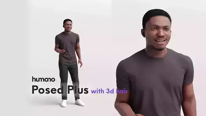 Humano standing casual black man - with 3d hair -4874-B