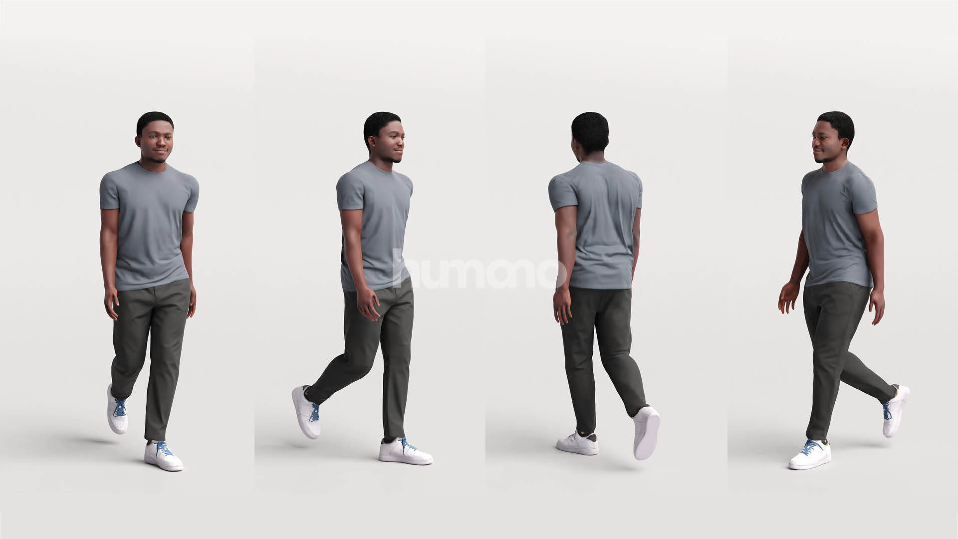 Humano walking casual black man - with 3d hair -4874-A 3D model_1