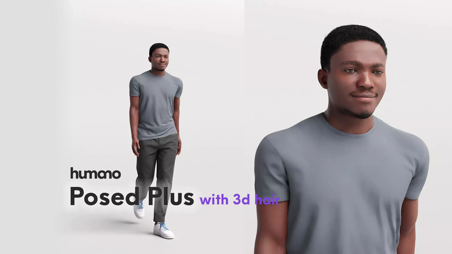 Humano walking casual black man - with 3d hair -4874-A 3D model_0