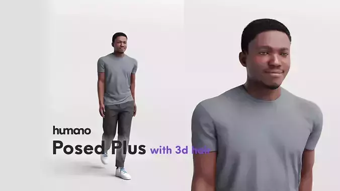 Humano walking casual black man - with 3d hair -4874-A