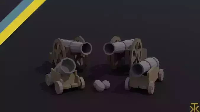 Cartoon medieval cannon Polygonal Style