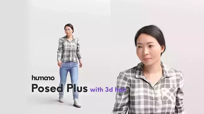 Humano walking casual asian woman - with 3d hair -5324-B