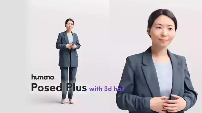 Humano standing elegant asian woman -  with 3d hair 083-5267-D