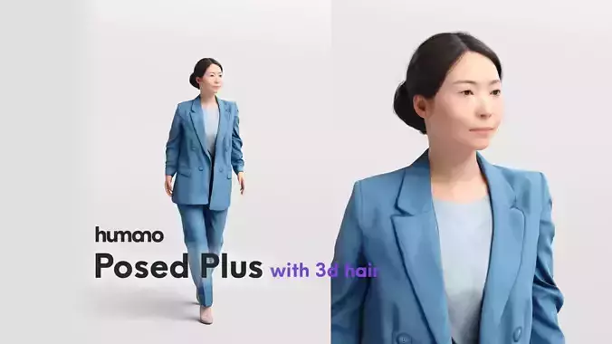 Humano walking elegant asian woman - with 3d hair -5267-A