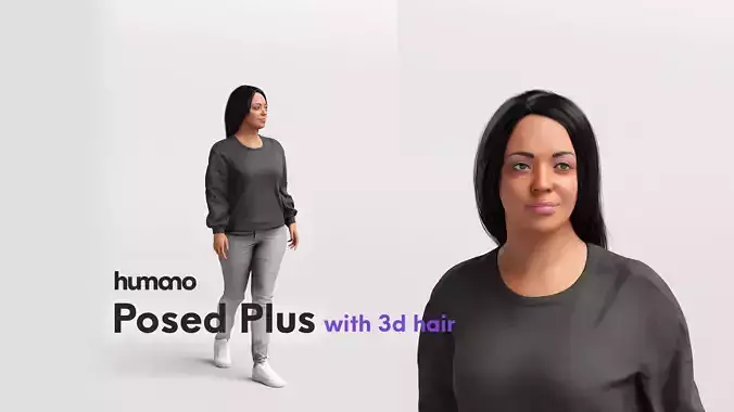Humano walking black woman - with 3d hair -4502-C