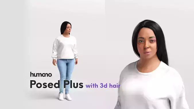 Humano walking black woman - with 3d hair -4502-B