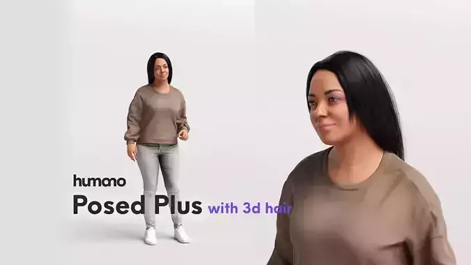 Humano standing and talking black woman - with 3d hair -4502-A
