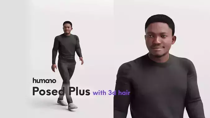 Humano black walking man - casual outfit - with 3d hair -4893-D