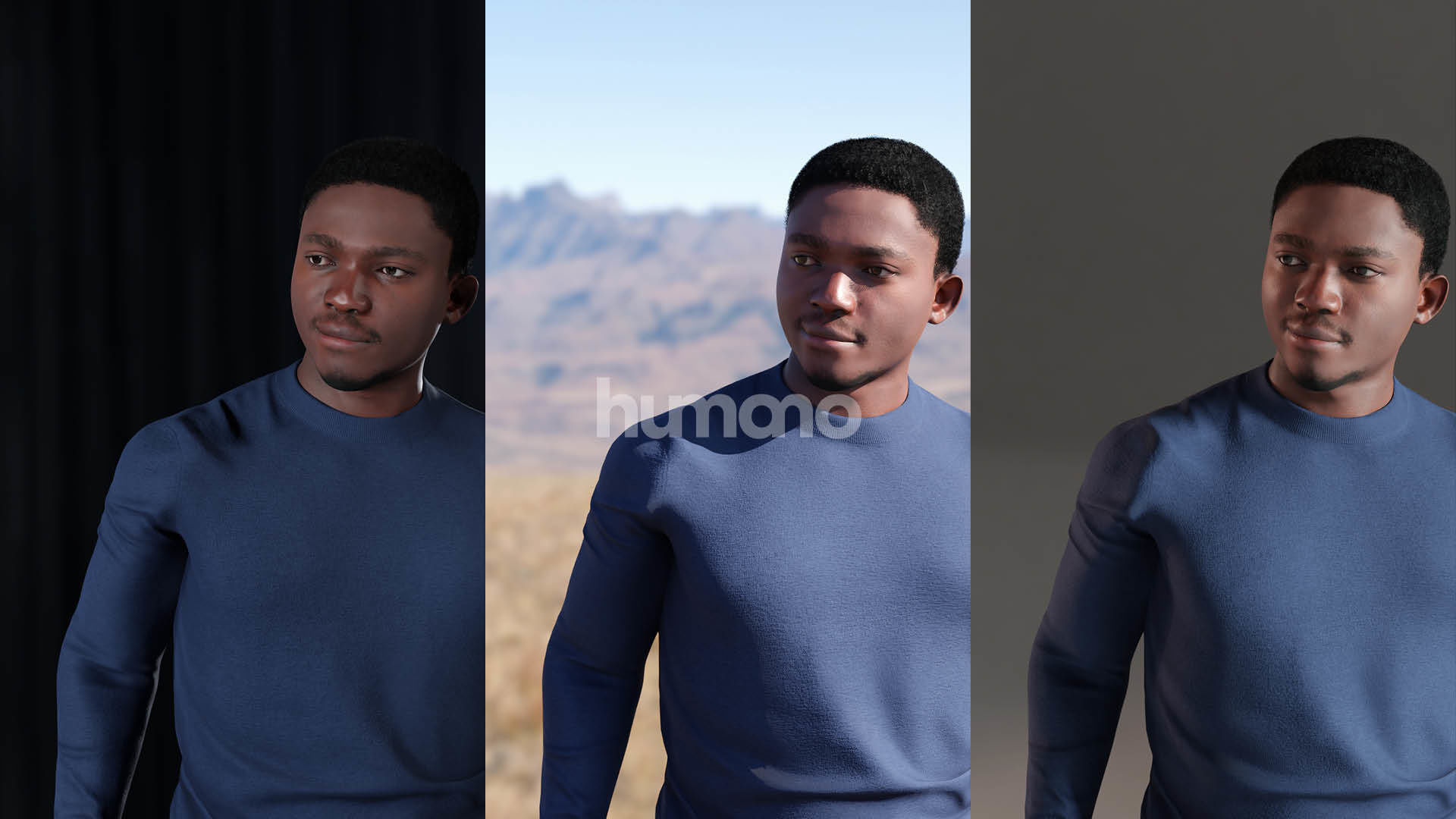 Humano standing black man - casual outfit - with 3d hair -4893-C 3D model_5