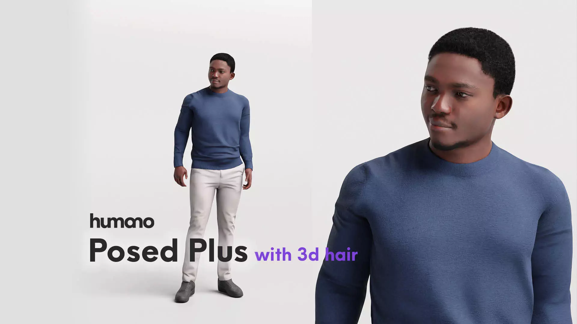 Humano standing black man - casual outfit - with 3d hair -4893-C 3D model_0