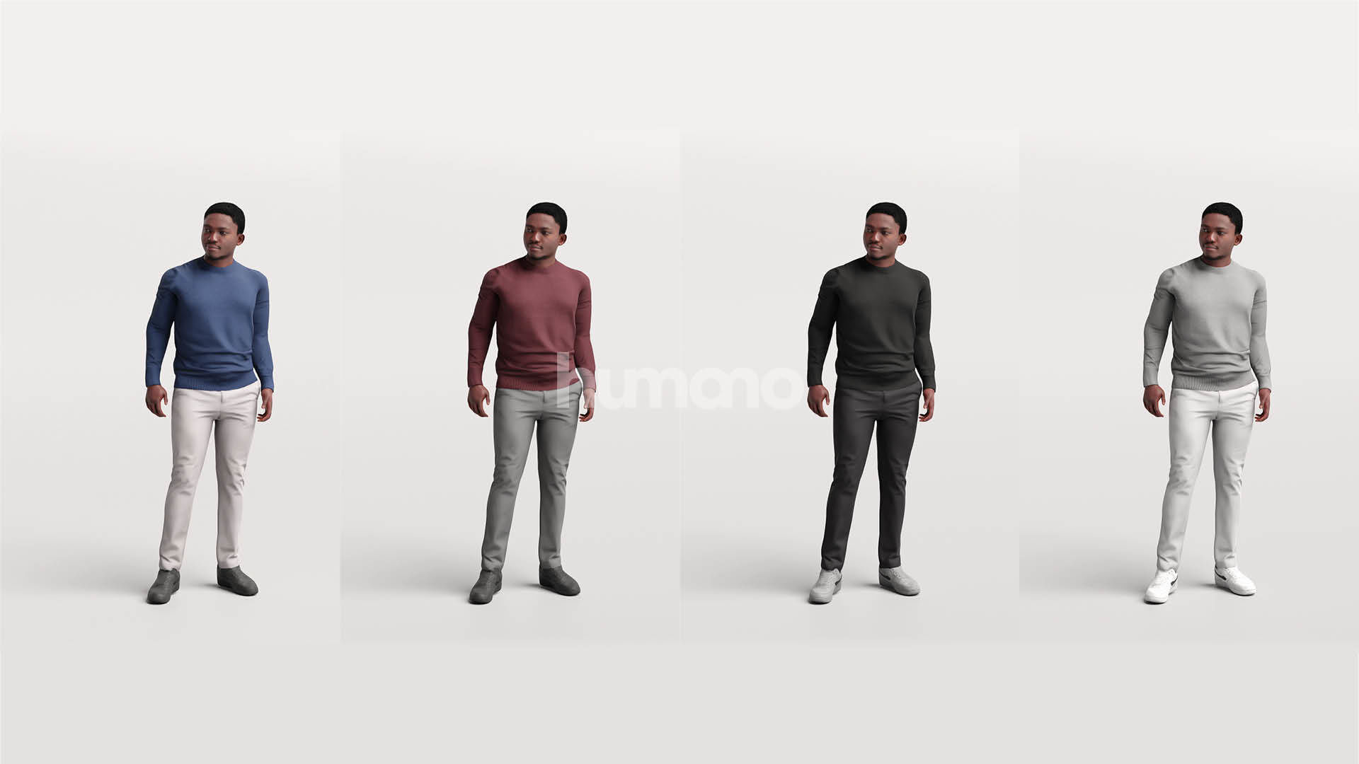Humano standing black man - casual outfit - with 3d hair -4893-C 3D model_6