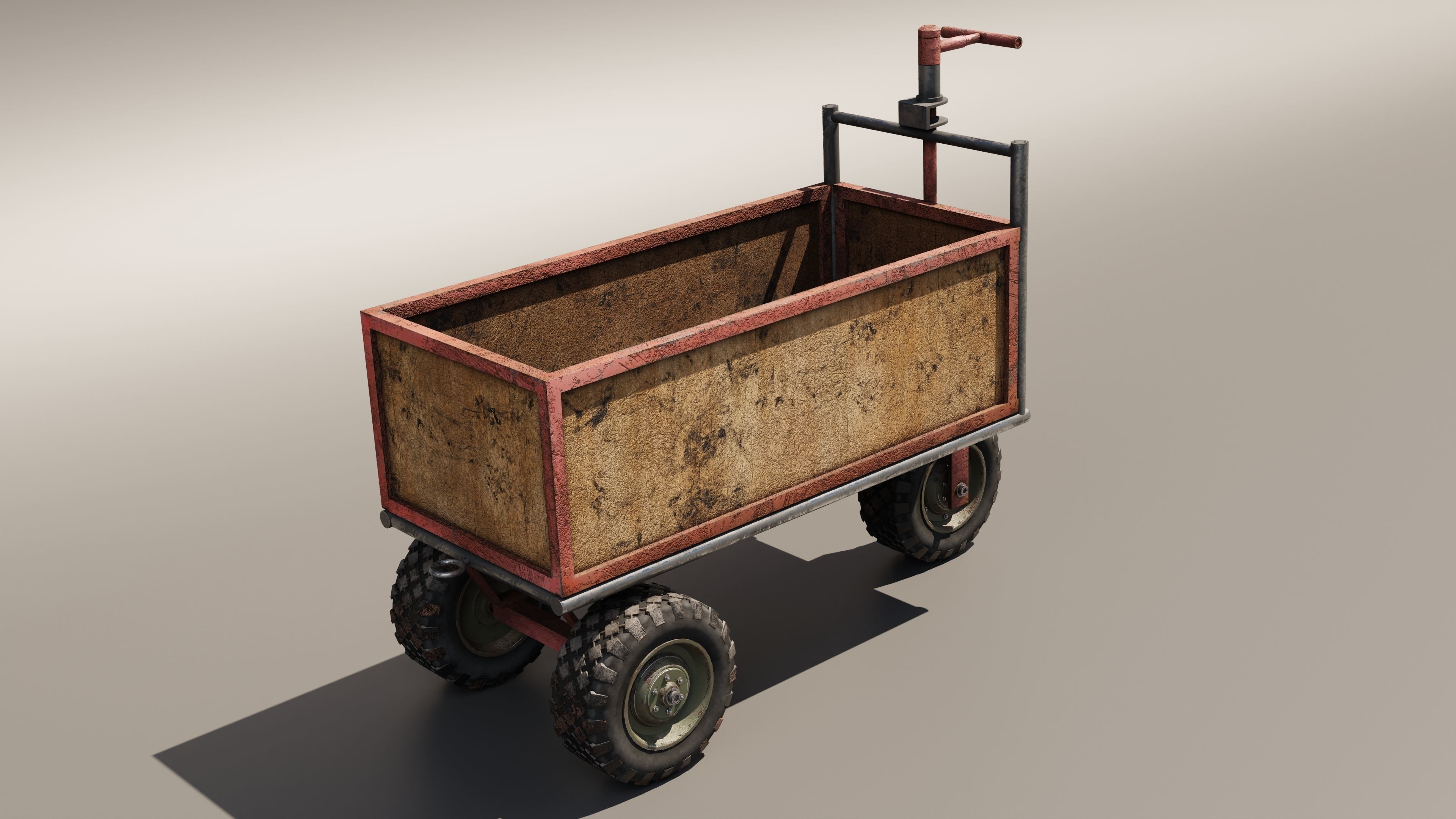 Old three wheeled cart 3D model_1