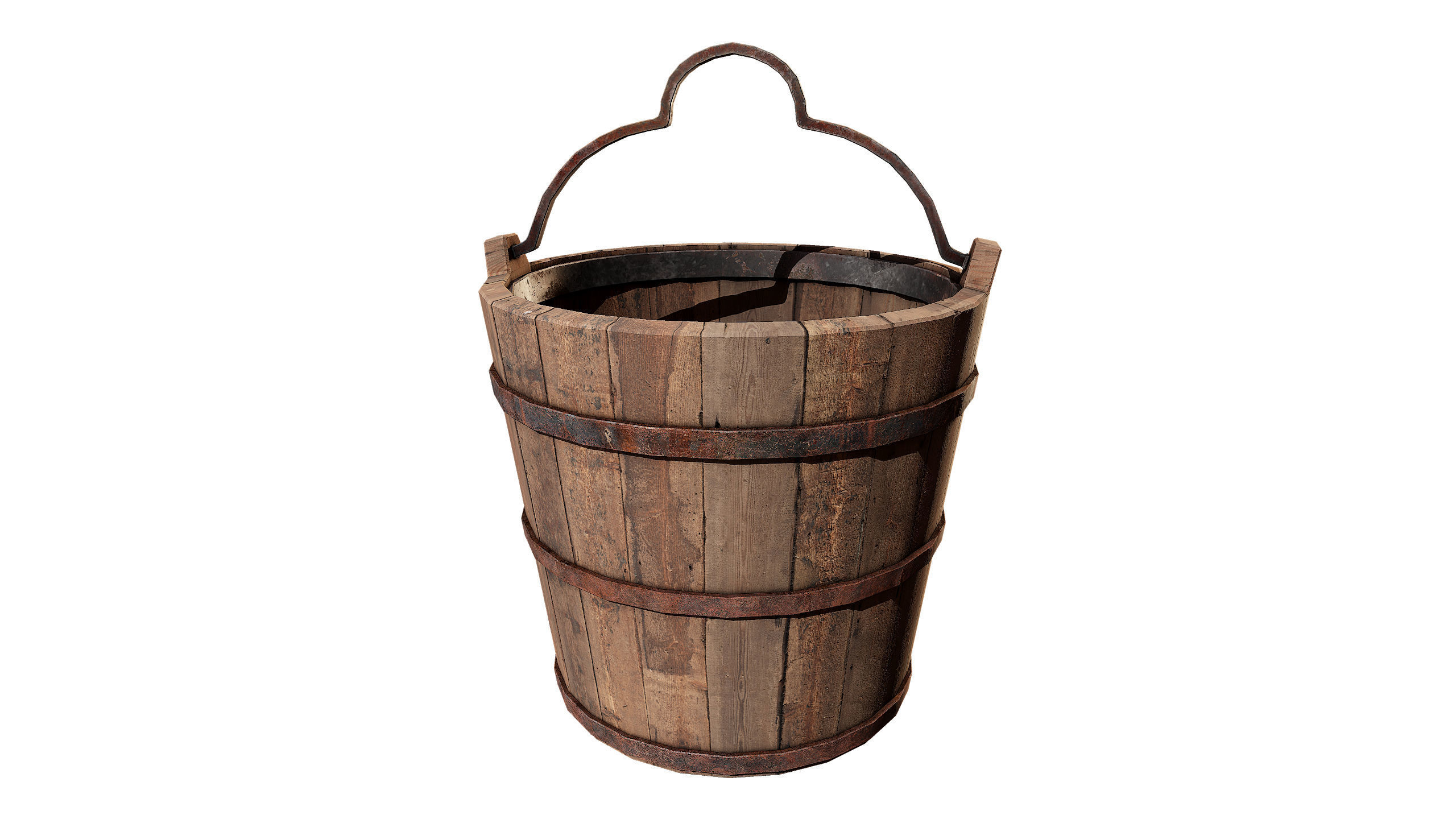 old wooden bucket Low-poly 3D model_3