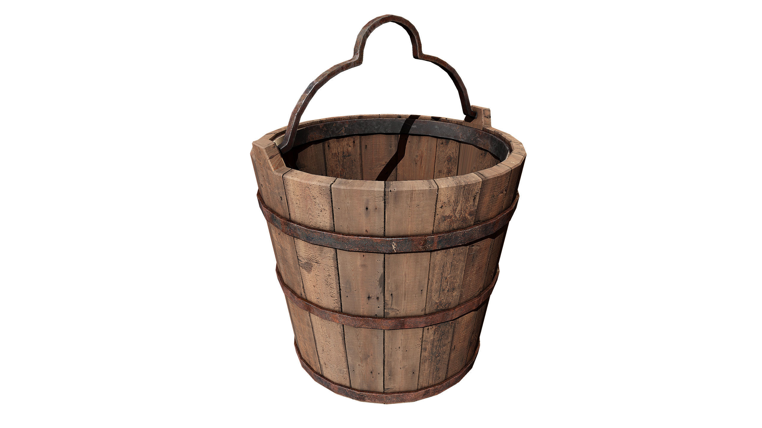 old wooden bucket Low-poly 3D model_1