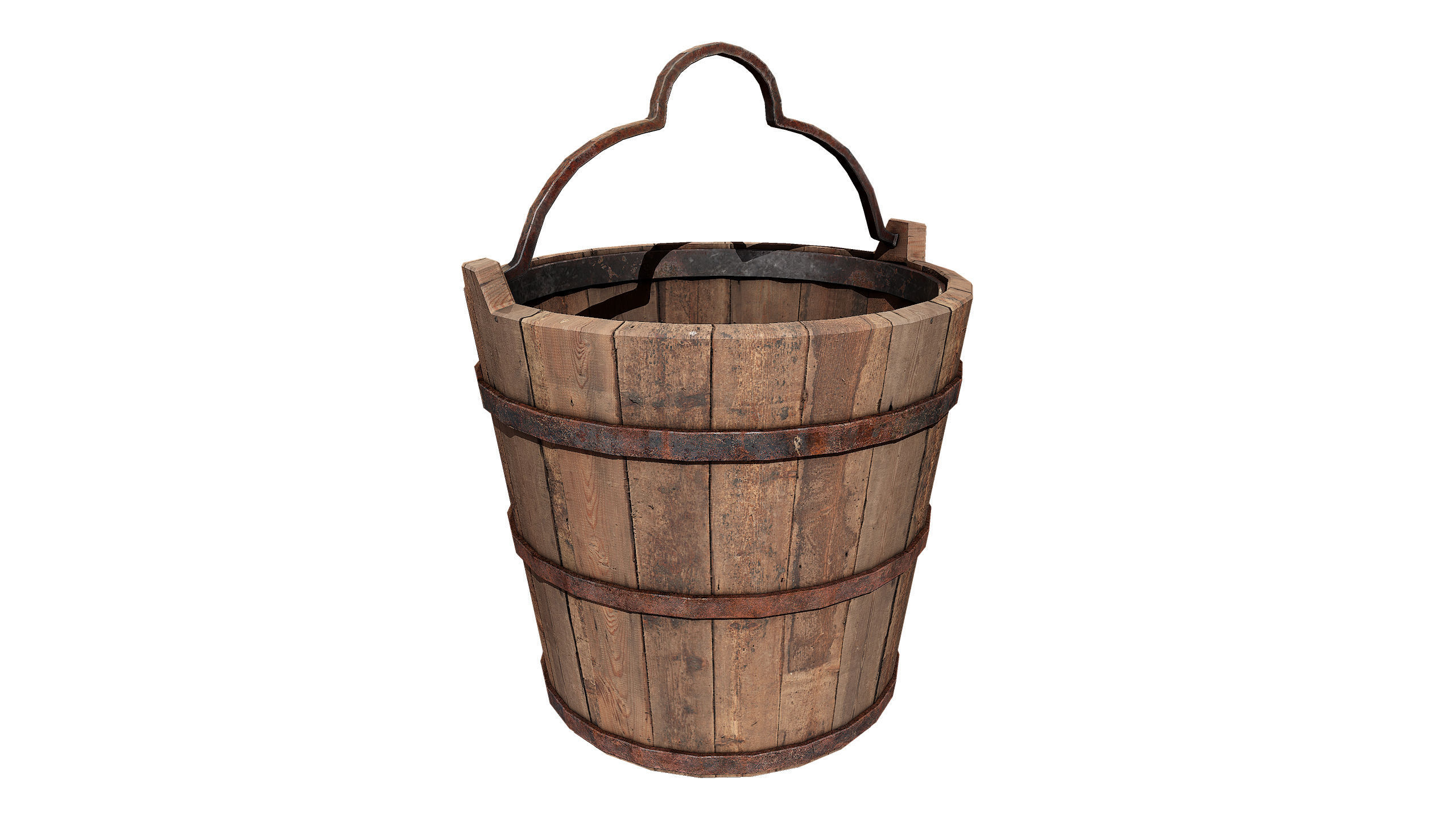 old wooden bucket Low-poly 3D model_5
