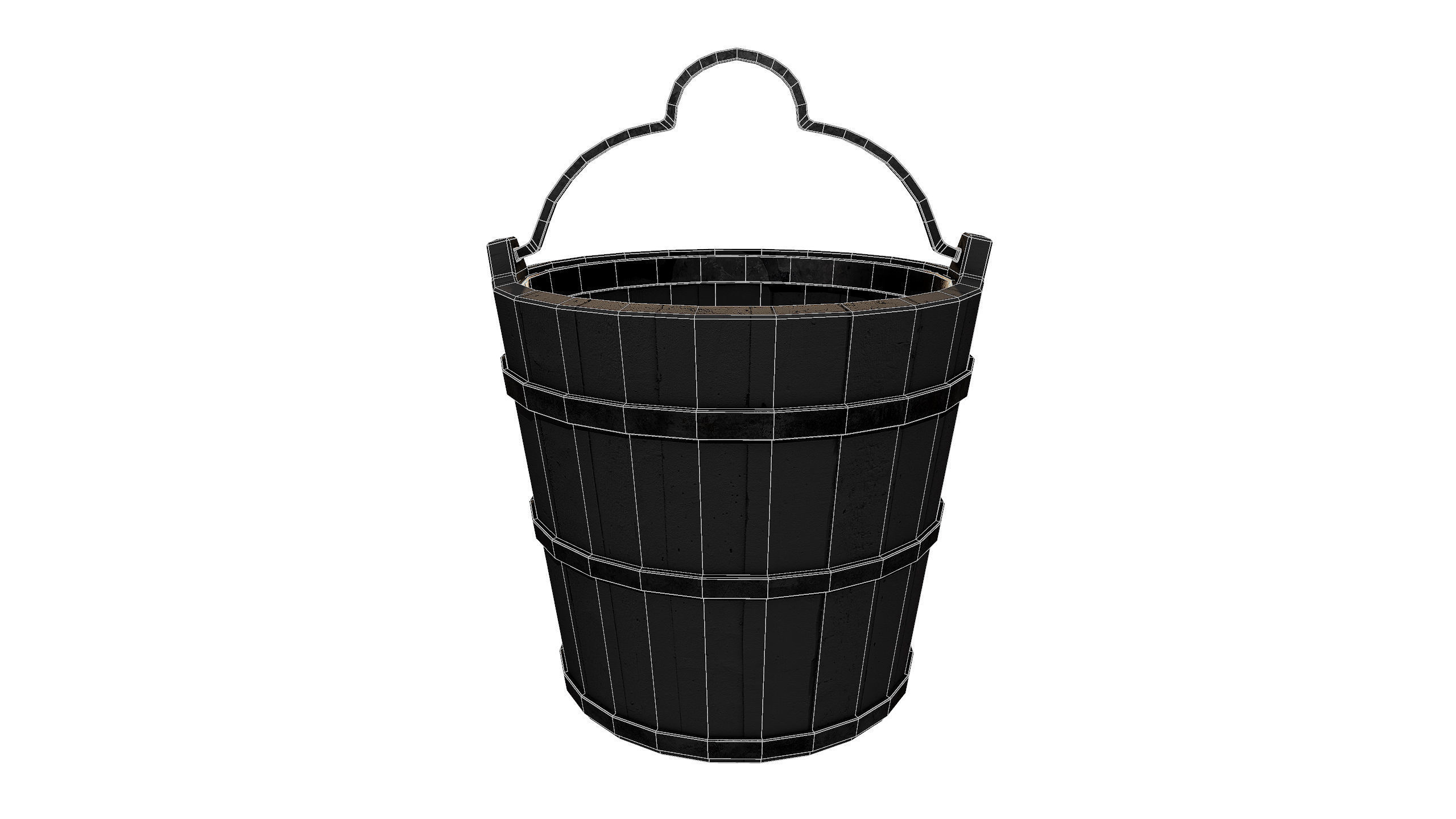 old wooden bucket Low-poly 3D model_2