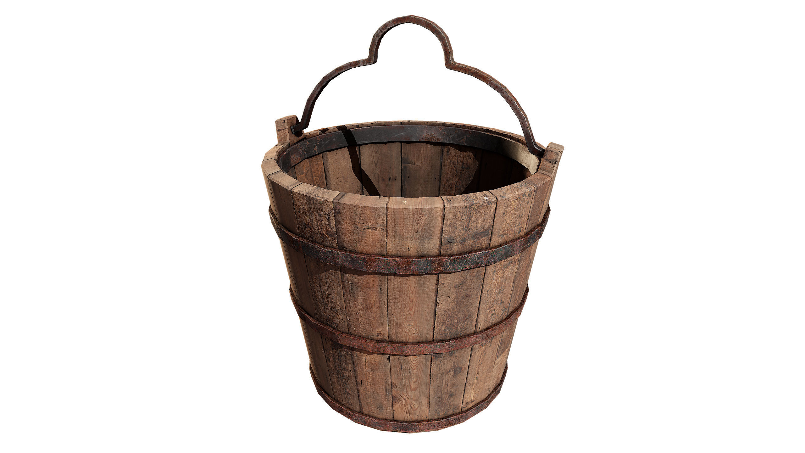 old wooden bucket Low-poly 3D model_7