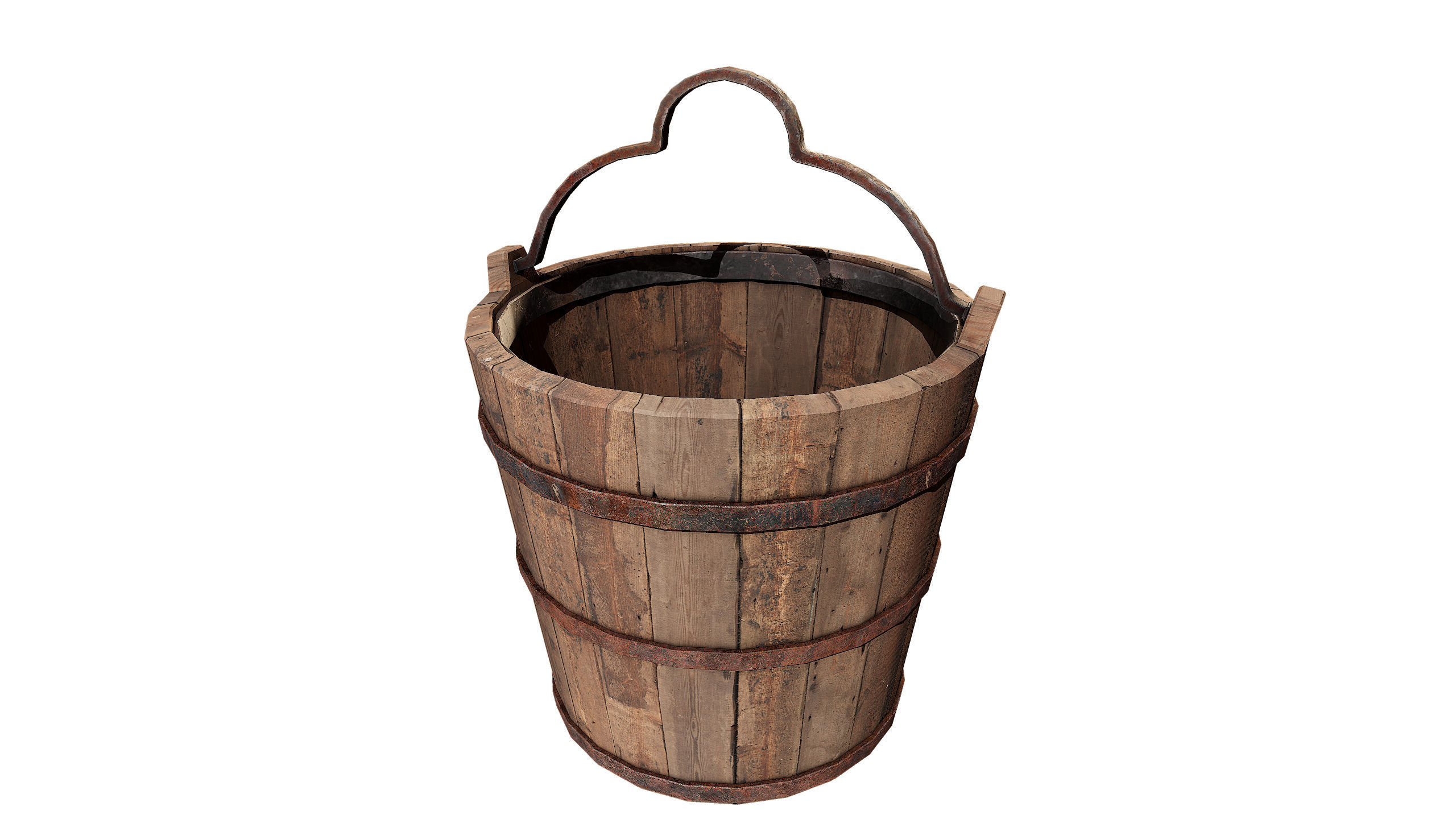 old wooden bucket Low-poly 3D model_8