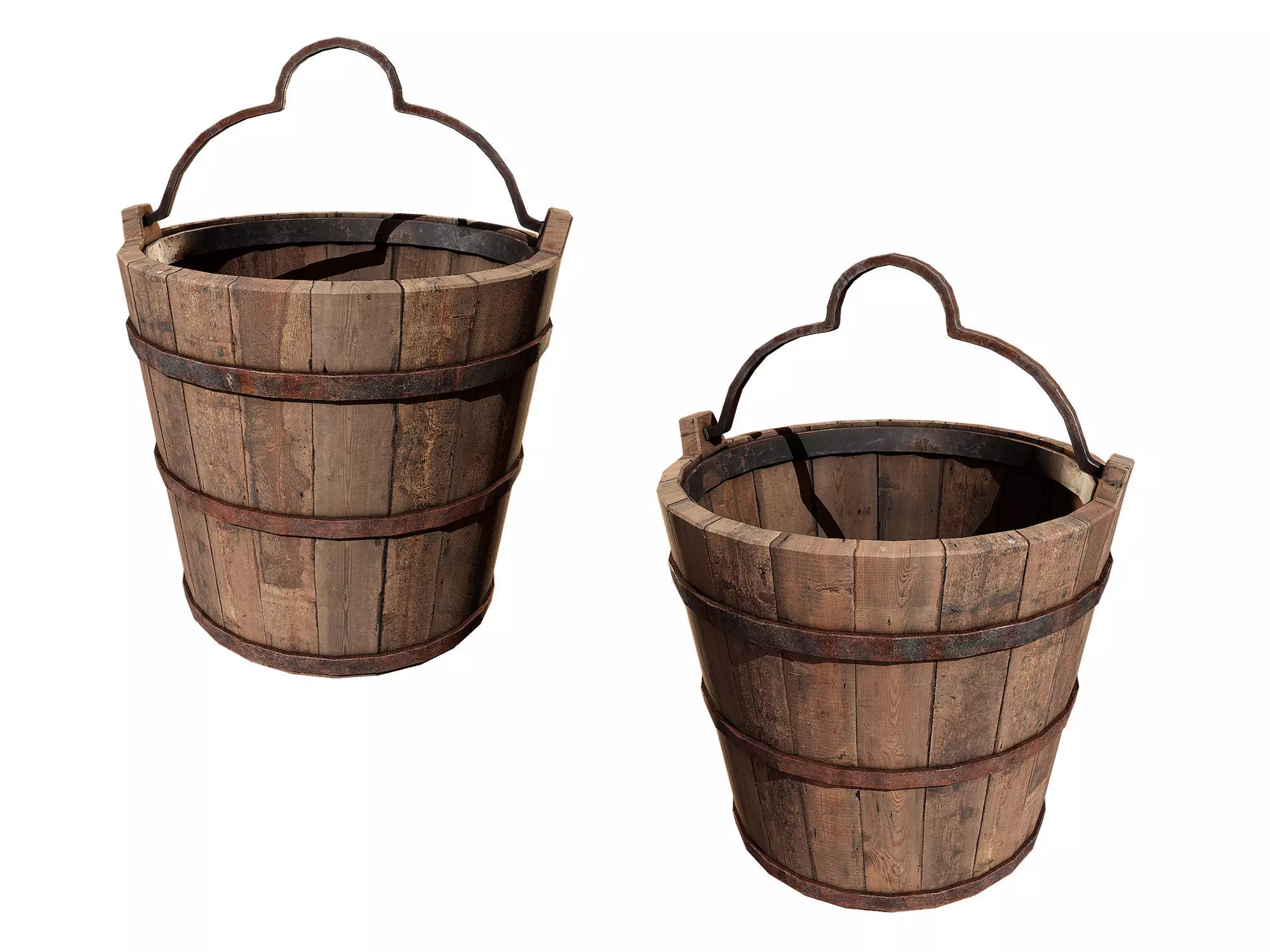 old wooden bucket Low-poly 3D model_0
