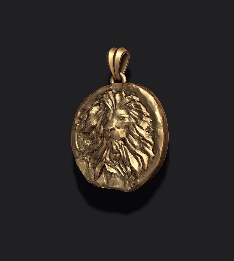 Ancient lion coin pendant 3D print model_3