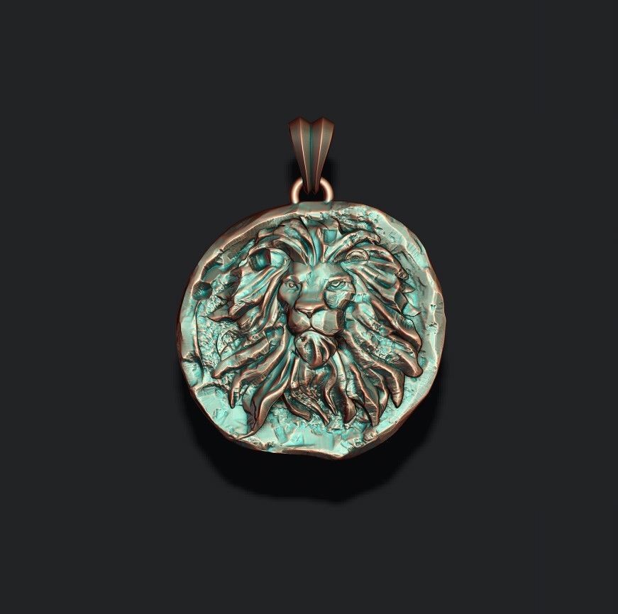 Ancient lion coin pendant 3D print model_4