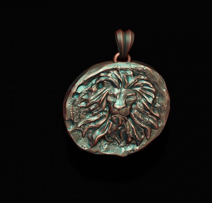 Ancient lion coin pendant 3D print model_5