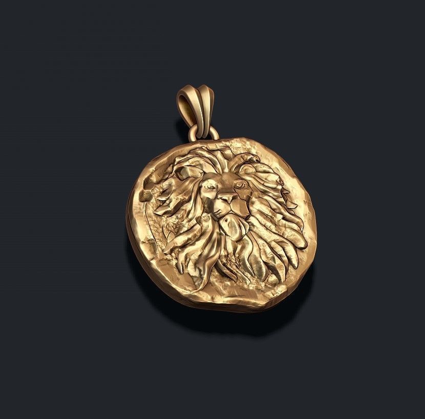Ancient lion coin pendant 3D print model_2
