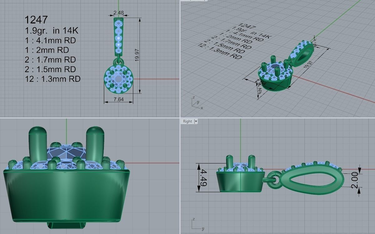 Round Halo Pendant 1247 3D print model_4