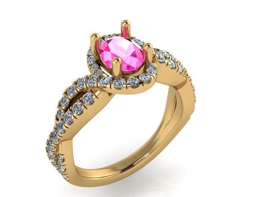 Oval Halo Twisted Ring 1252 3D print model_1