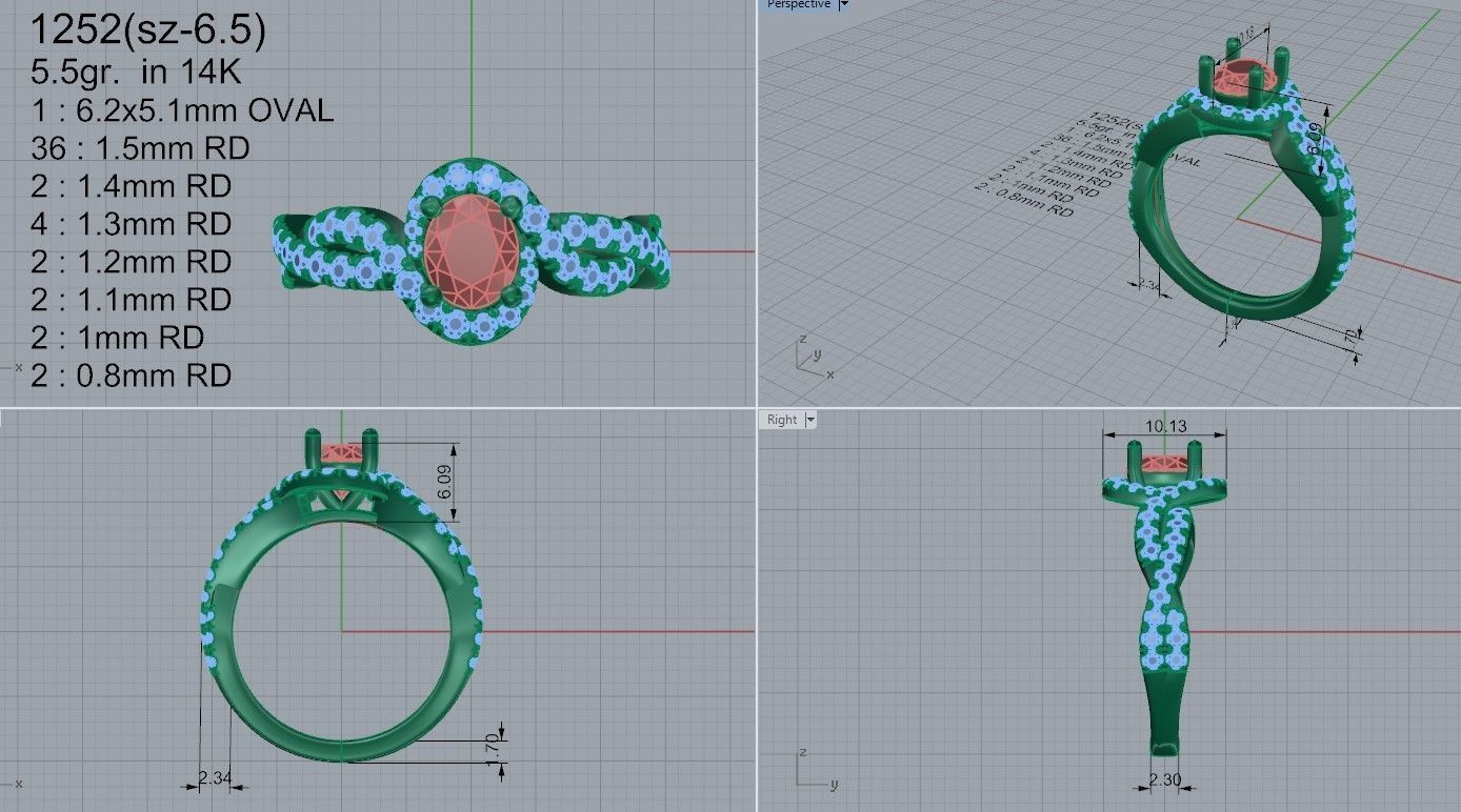 Oval Halo Twisted Ring 1252 3D print model_4