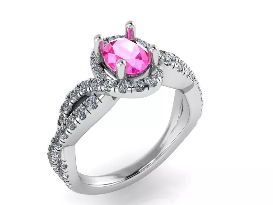 Oval Halo Twisted Ring 1252 3D print model_0